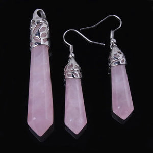 Natural Healing Crystal Stone Pendant and Earrings