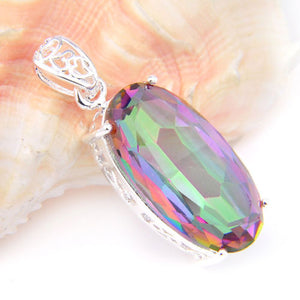 Oval Dazzling Rainbow Mystic Topaz Crystal on a Sterling Silver Pendant