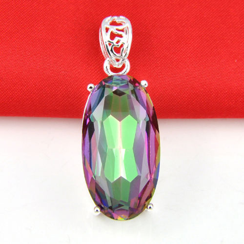 Oval Dazzling Rainbow Mystic Topaz Crystal on a Sterling Silver Pendant